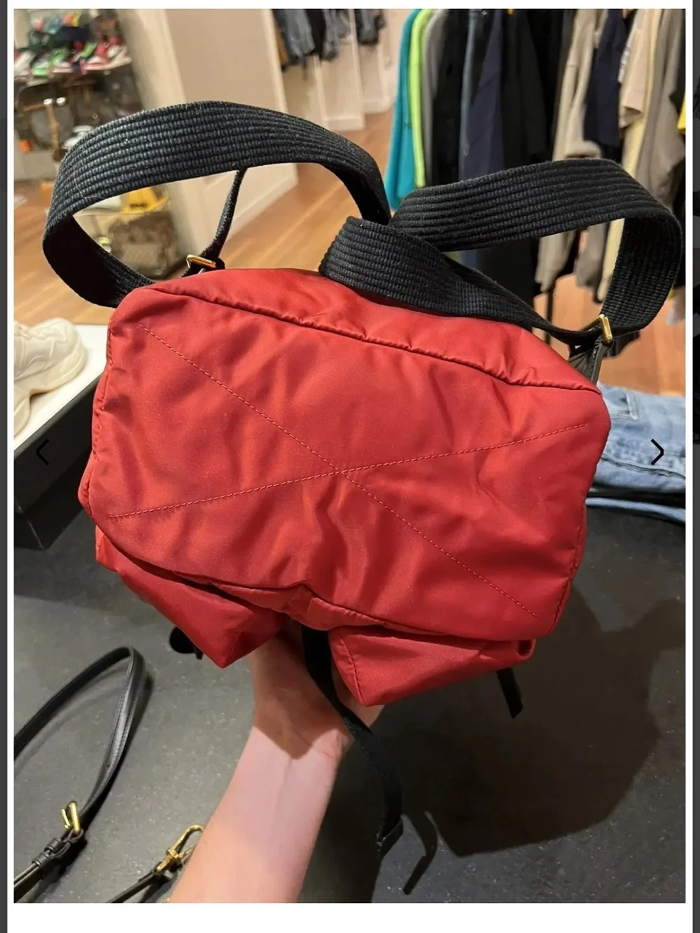 Moncler Red Nylon Mini Backpack with Gold-Tone Accents